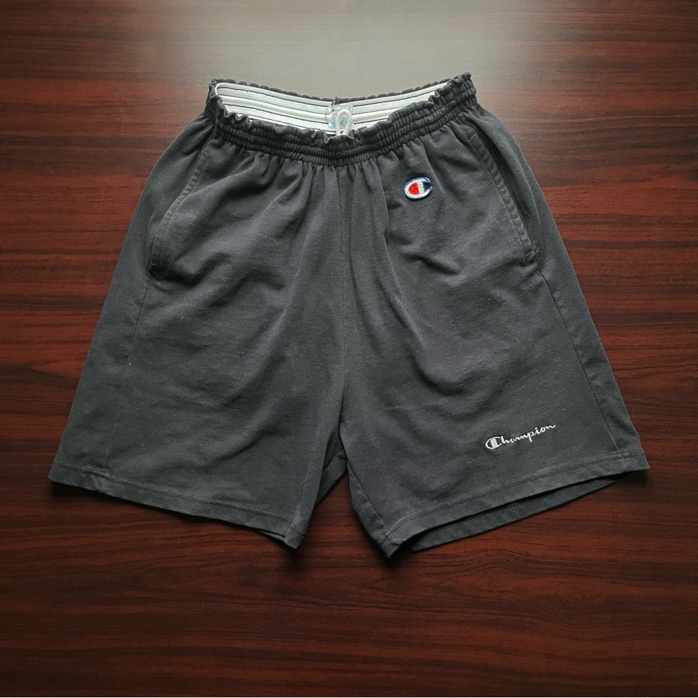 Vintage 90s Champion Embroidered USA Made Black Shorts Spellout Size Large
